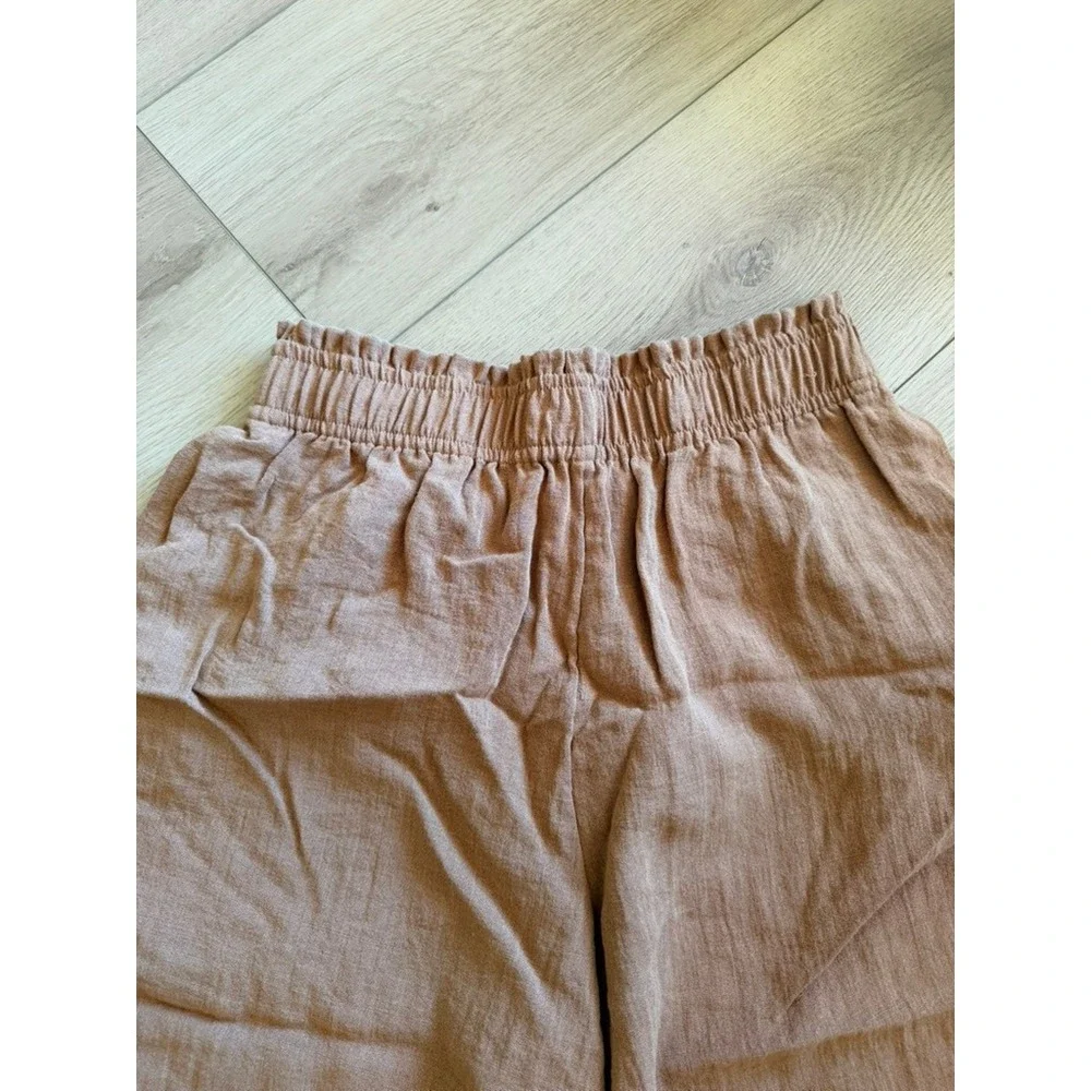 HM Womens Terracotta Brown Wide Leg Paperbag Waist Pants Large L Linen Look